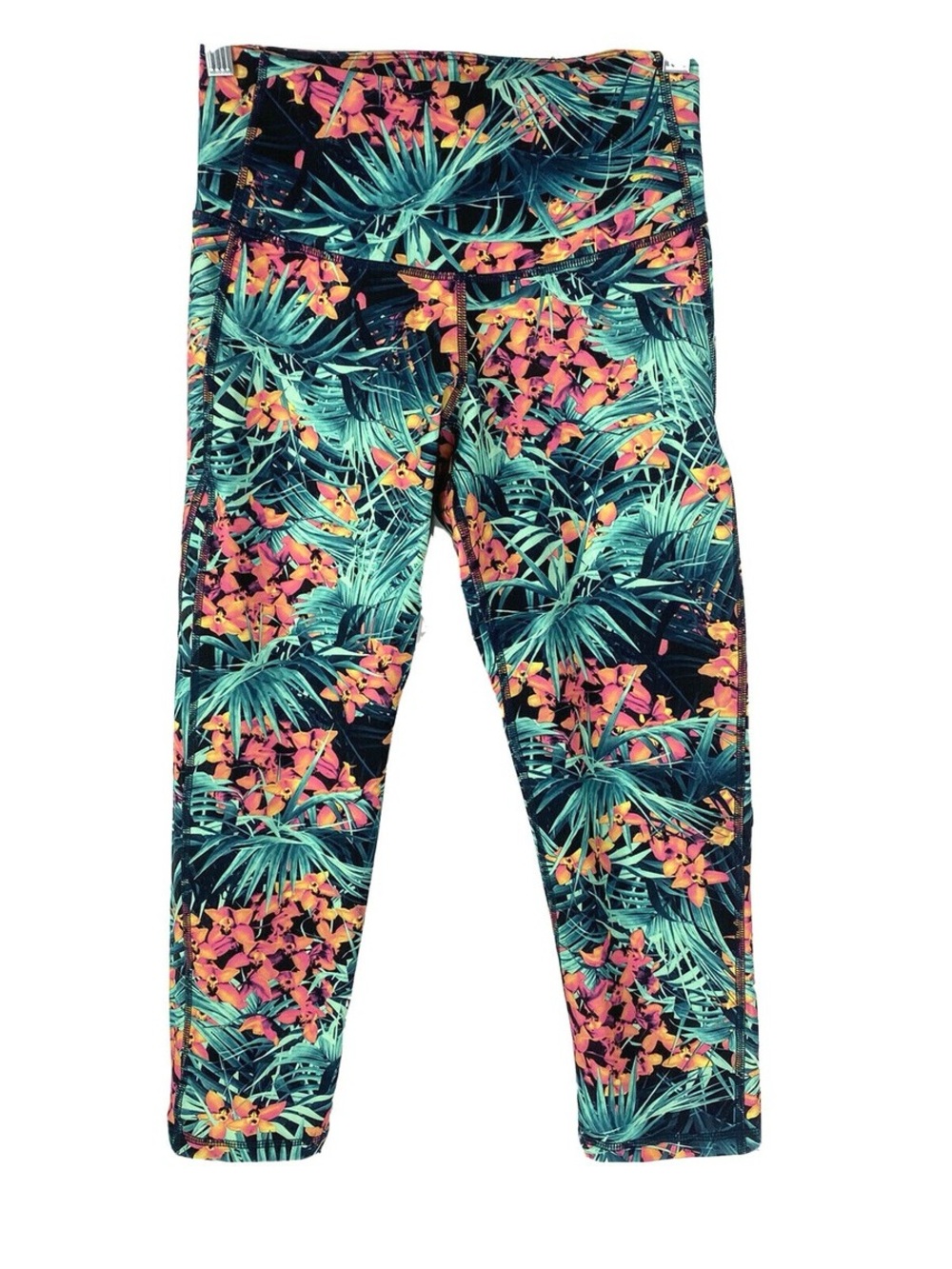 Old Navy Active Go-Dry Crop Leggings | Tropical Floral | Size L | EUC